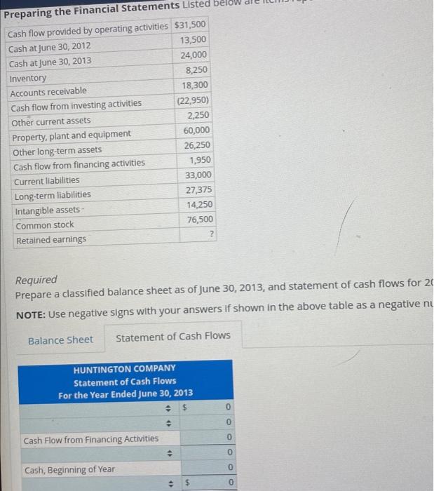 sheet as of June 30,2013 , and statement of cash flows for