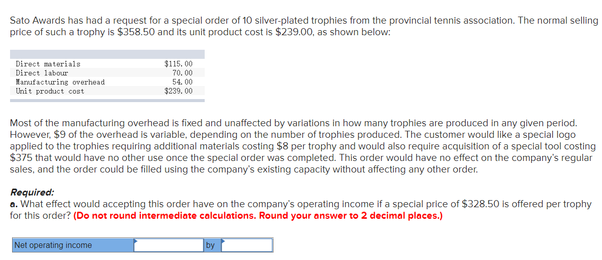 Sato Awards has had a request for a special order of