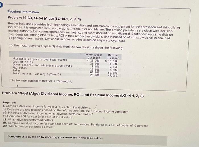  Required information Problem 14-63, 14-64 (Algo) (LO 14-1, 2, 3, 4)