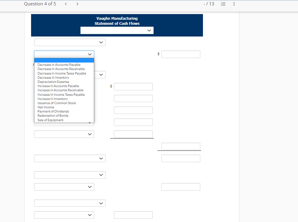 flows using the indirect method. (Show amounts that decrease cash flow with