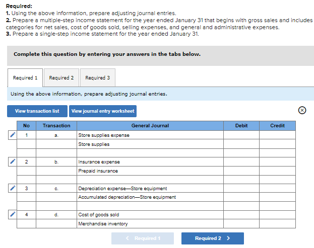 Preparing adjusting entries and income statements; computing gross margin, acid- test, and