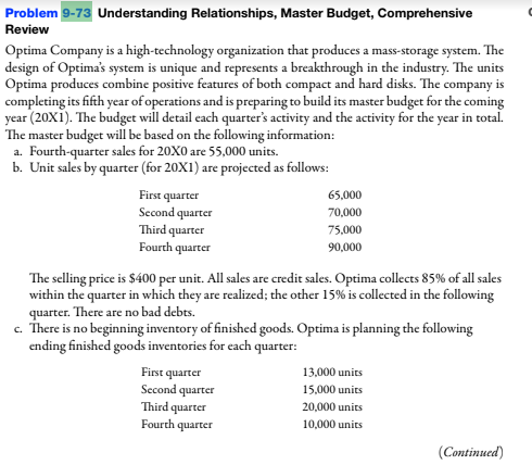 Having issues with 6,7,and 8 Problem 9-73 Understanding Relationships, Master Budget, Comprehensive