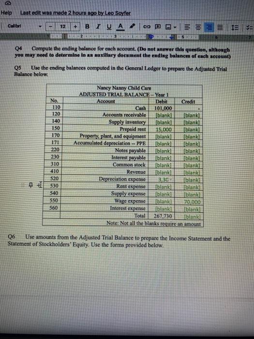 Nancy Nanny Child Care Record ench transaction in proper journal entry form