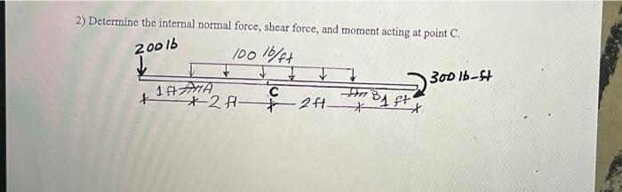  200 lb 2) Determine the internal normal force, shear force, and