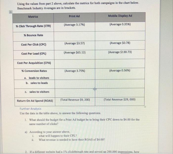 #1 Print vs. Mobile Ad Consider the following digital marketing activities for
