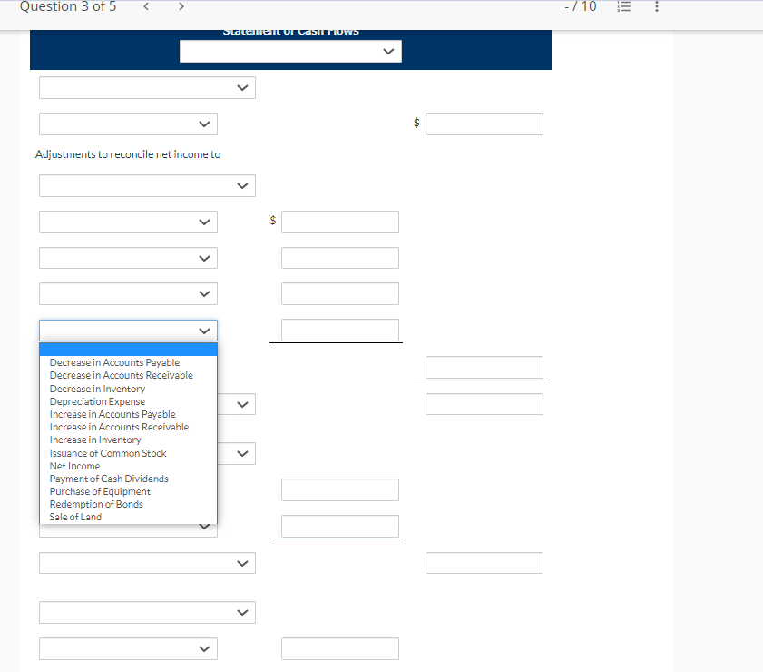 Prepare a statement of cash flows for 2022 using the indirect method.