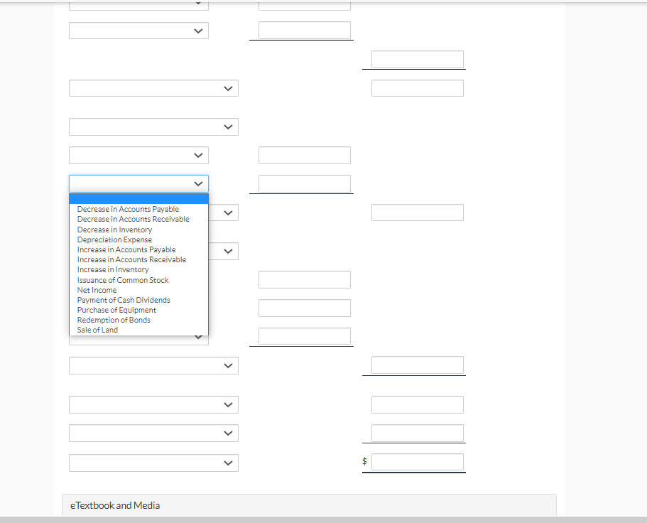 using the indirect method. (Show amounts that decrease cash flow with either
