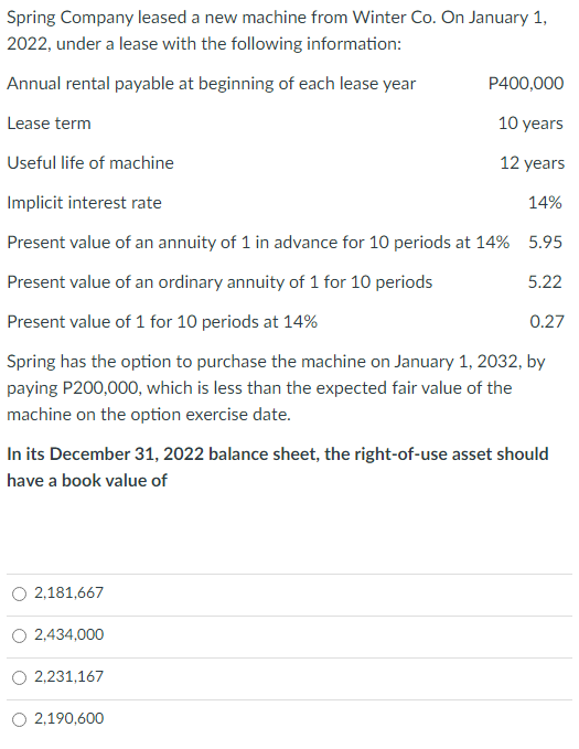 TIMED-TASK NEED HELP ASAP Spring Company leased a new machine from