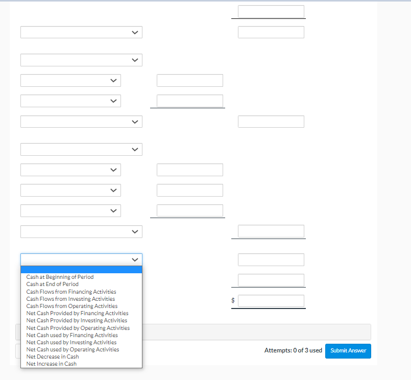 3 of 5 /10: \begin{tabular}{l} Decrease in Accounts Payable \\ Decrease in