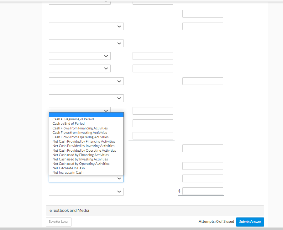 Accounts Receivable \\ Decrease in Inventory \\ Depreciation Expense \\ Increase in
