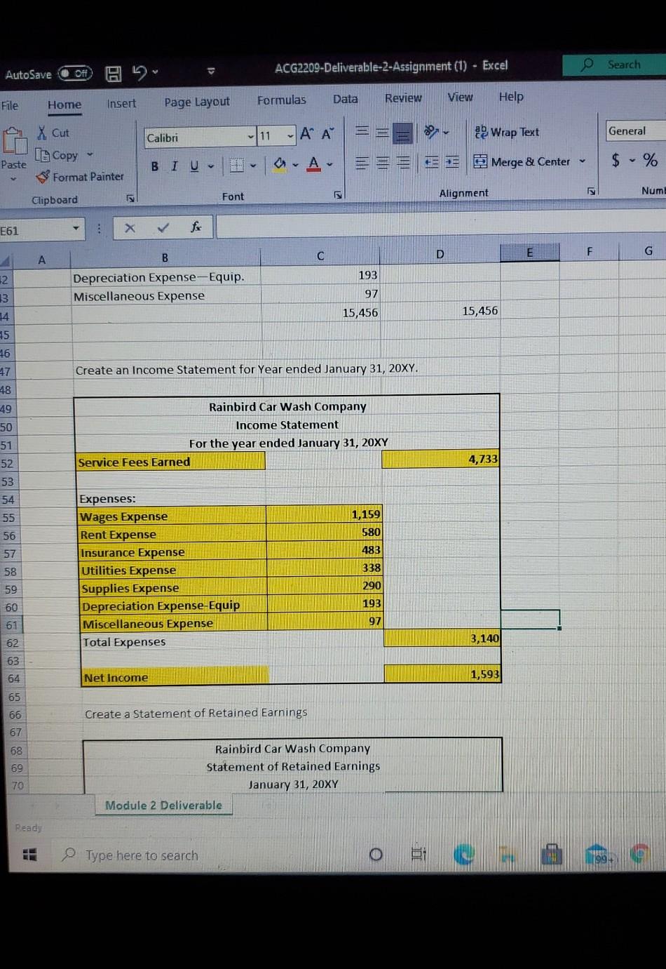 for Year ended January 31, 20XY Rainbird Car Wash Company Balance Sheet
