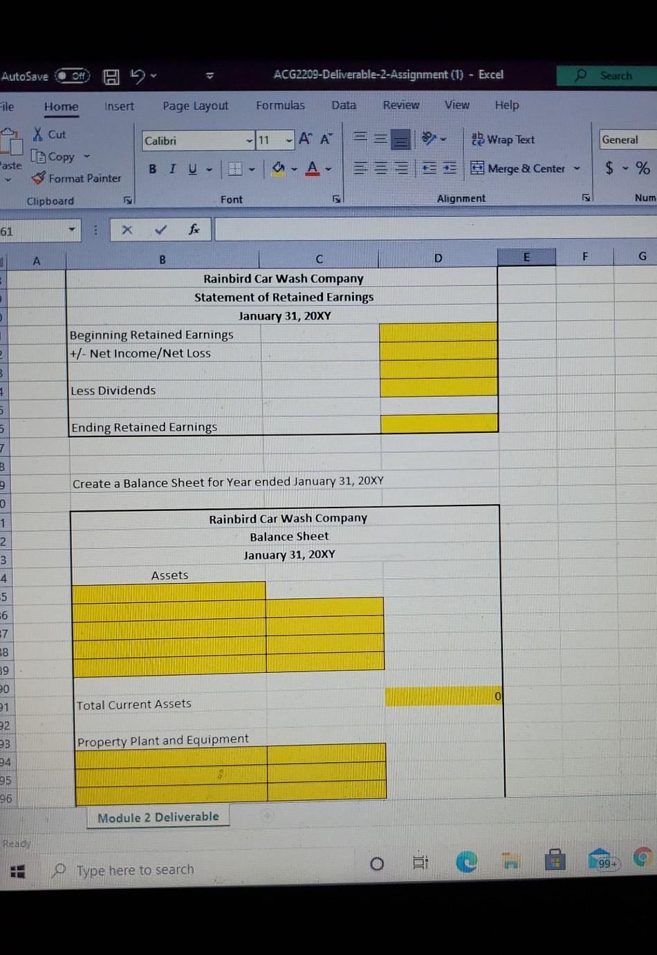 January 31, 20XY Assets 0 Total Current Assets Property Plant and Equipment