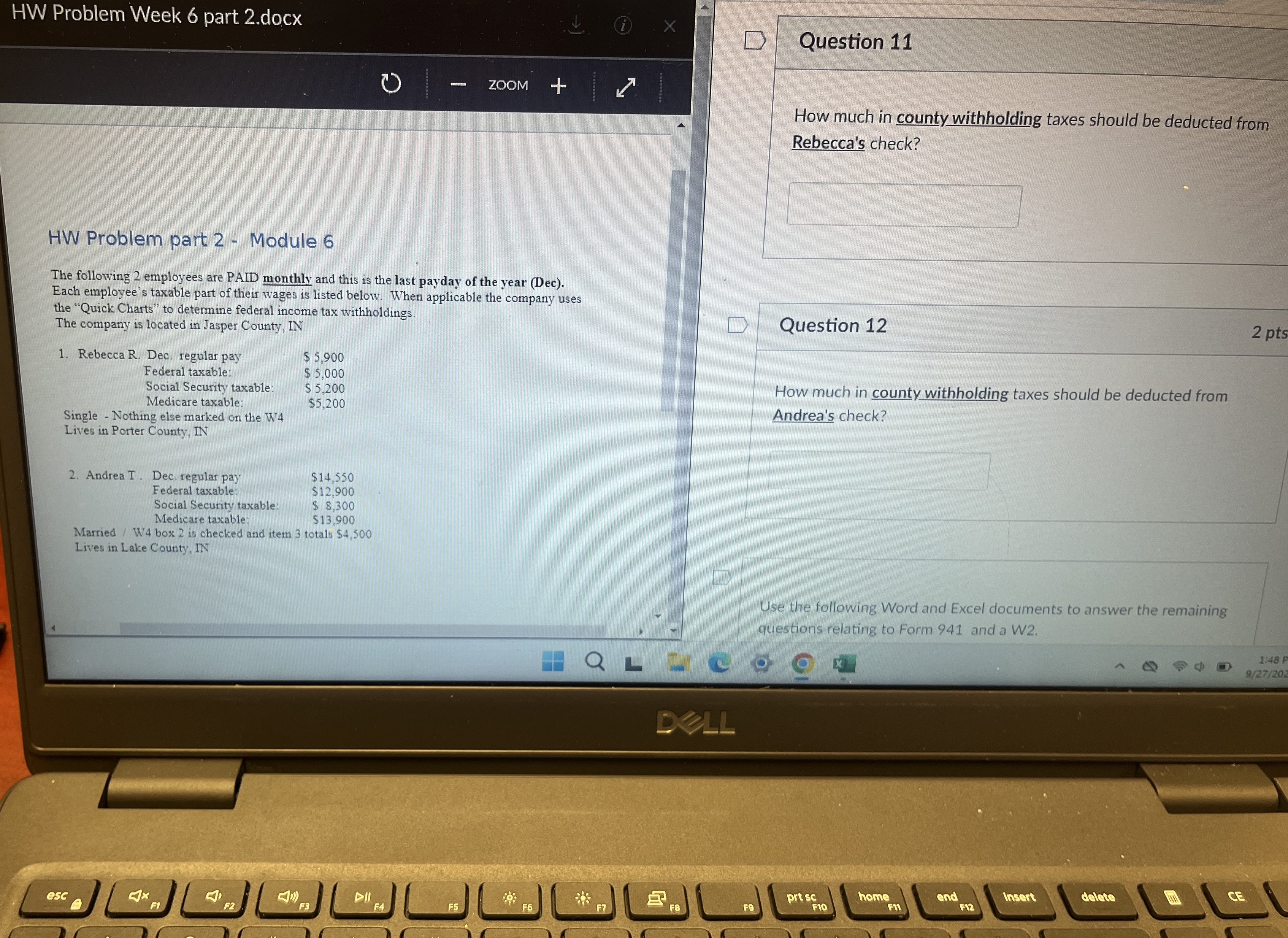  HW Problem part 2- Module 6 The following 2 employees are