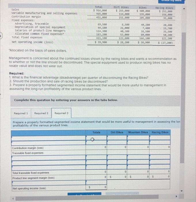 Segment [LO11-2] The Regal Cycle Company manufactures three types of bicycles-a dirt