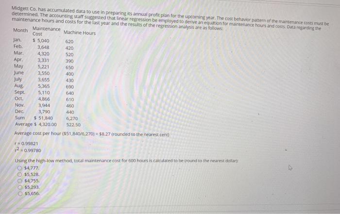  Midgett Co. has accumulated data to use in preparing its annual