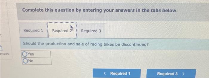 mountain blke, and a racing bike. Data on sales and expenses for