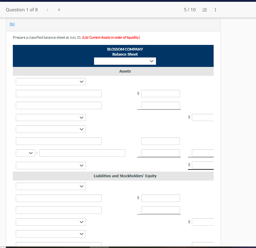 for the year. Blossom Company did not issue any new stock during