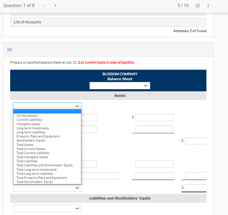 BLOSSOM COMPANY Balance Sheet Assets $ $ Liabilities and Stockholders' Equity $