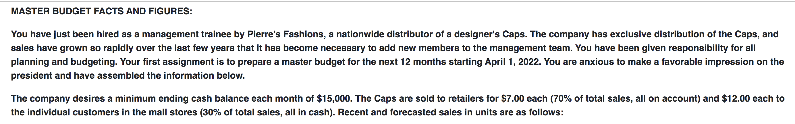 PROJECT TOPIC - Preparing and Analyzing the Master Budget (using Excel)