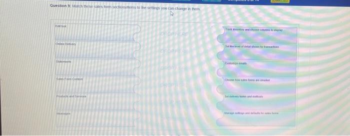  Question 9: Match these sales for sections to the settings you