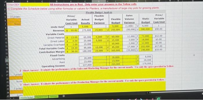 enter values for yellow highlighted cells ** Flexible Actual Budget Flexible Results