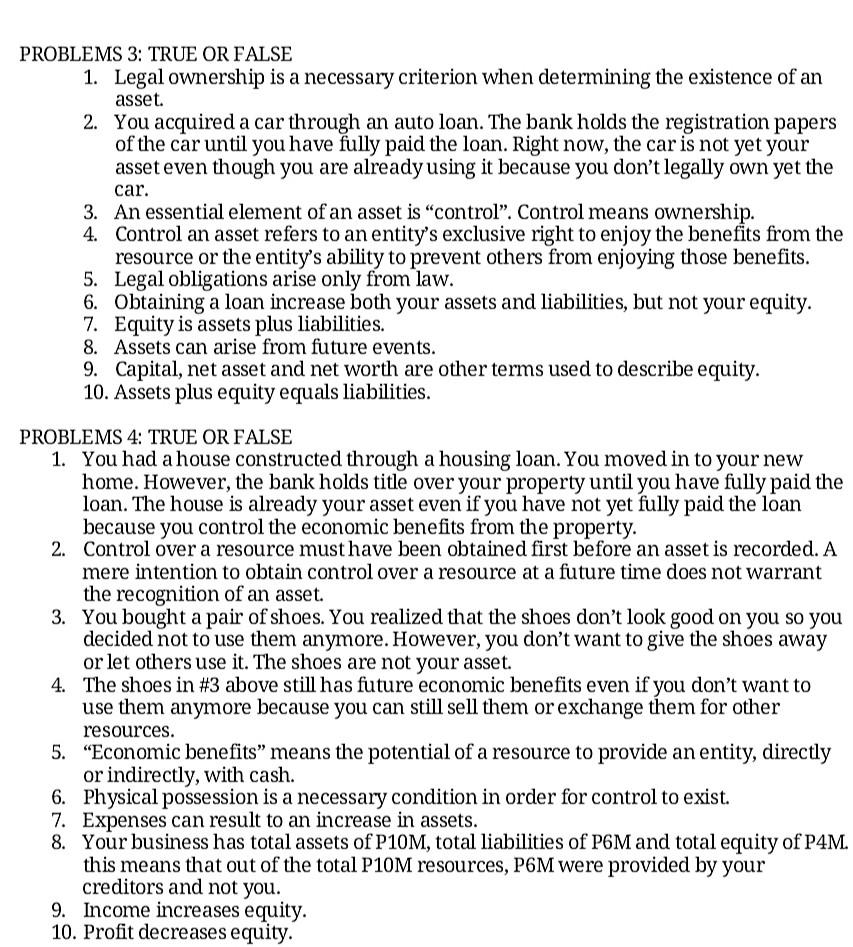 Write True if the statement is true and write false if