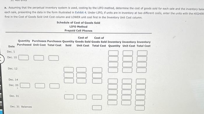 purchases, and sales data for prepaid cell phones for December are as