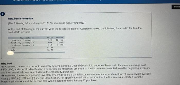 Please answer number 3 only Return Required information [The following information applies