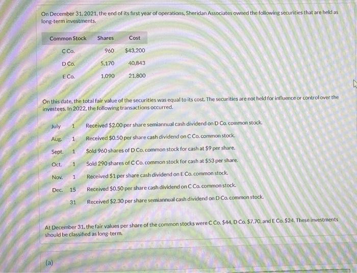 need answer for question b On December 31, 2021, the end of