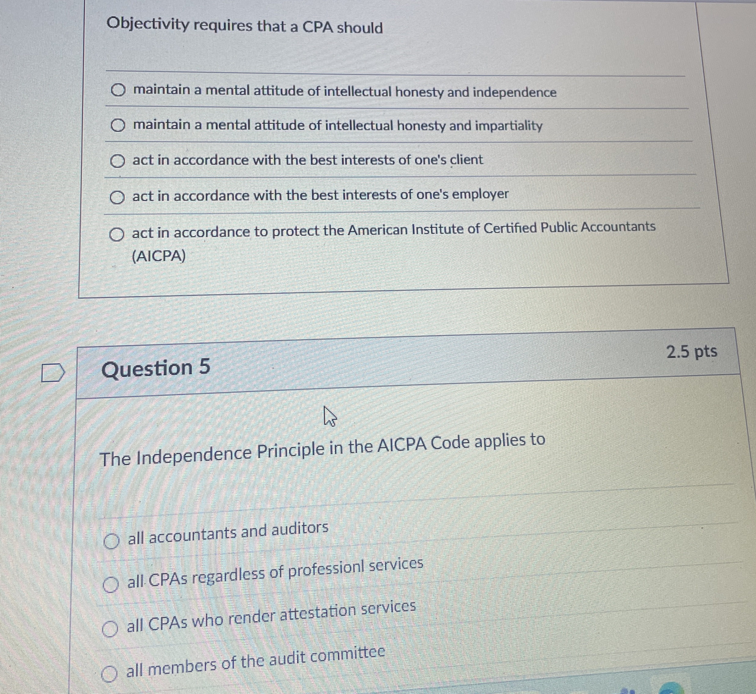  Objectivity requires that a CPA should maintain a mental attitude of