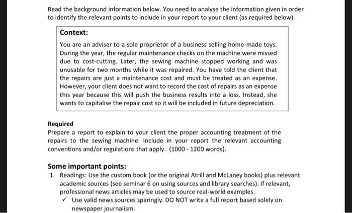  Read the background information below. You need to analyse the information