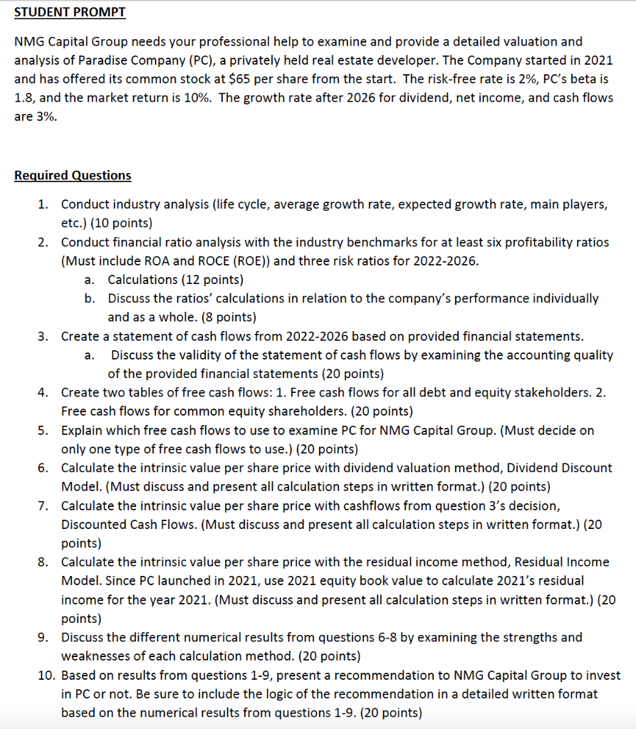Please Answer Question 3 STUDENT PROMPT NMG Capital Group needs your professional