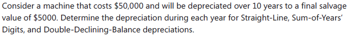 Please show work in excel. Consider a machine that costs $50,000