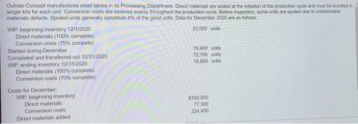 all one question please help!!! Outose Concept manufactures small tables in its