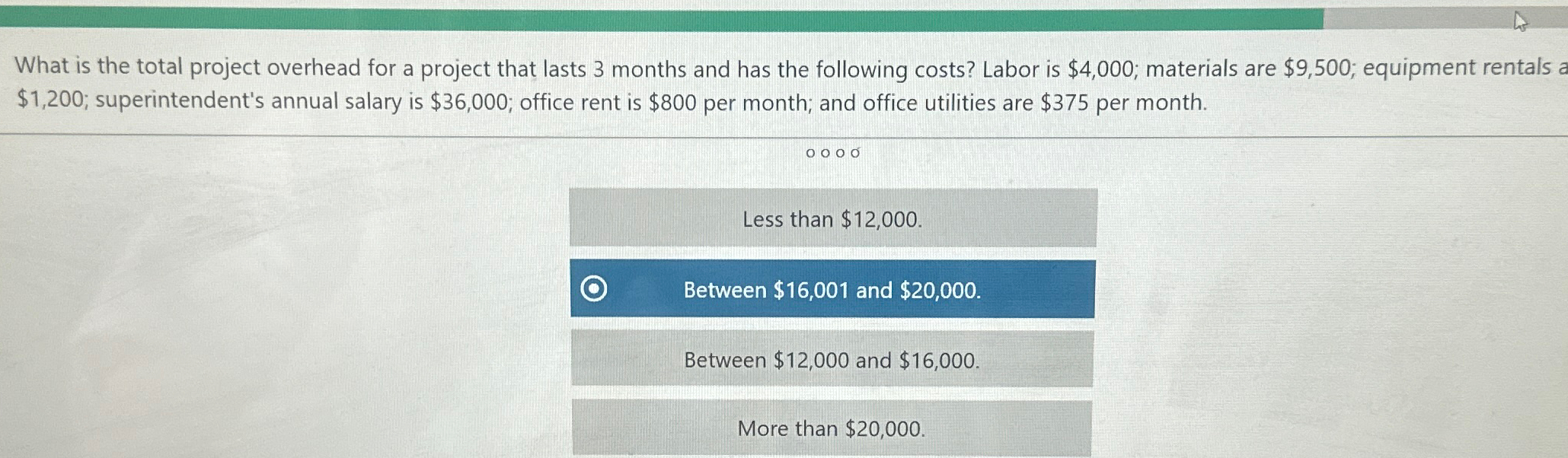  What is the total project overhead for a project that lasts