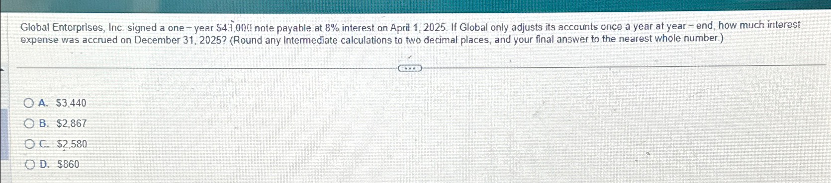 Global Enterprises, Inc. signed a one-year $43,000 note payable at 8%