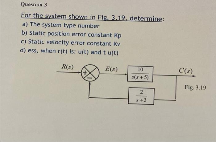  Question 3 For the system shown in Fig. 3.19, determine: a)