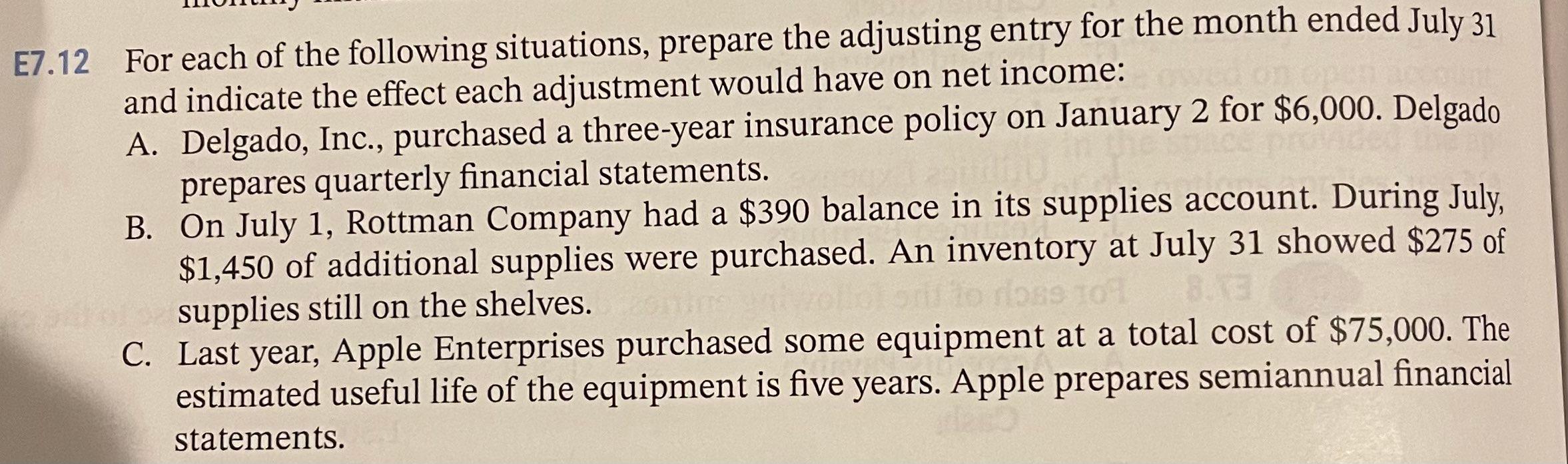 Introduction to Accounting An Integrated Approach Eighth Edition Chapter 7 E7.12 .12