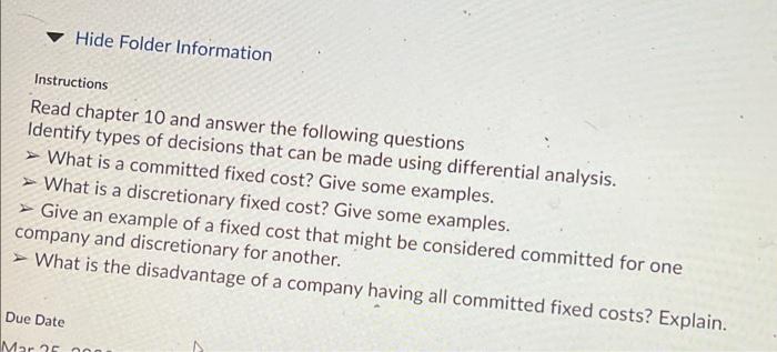  Hide Folder Information Instructions Read chapter 10 and answer the following
