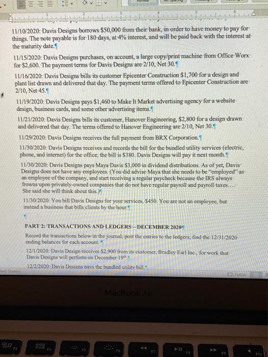 a journal and ledgers Designs. PART 1: TRANSACTIONS AND LEDGERS Record the