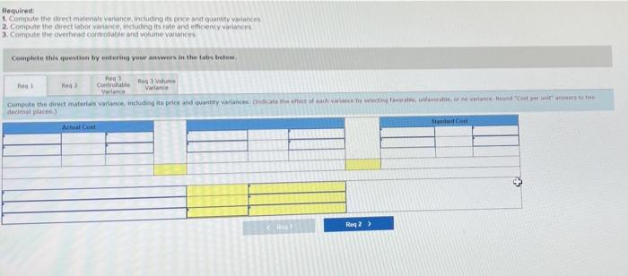 the questions displayed below) Trine Company set the following standard costs per