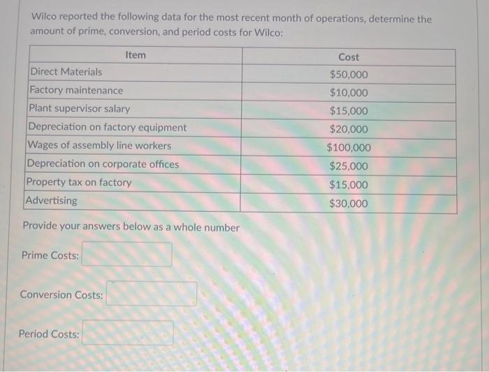 month of operations, determine the amount of direct and indirect manufacturing costs