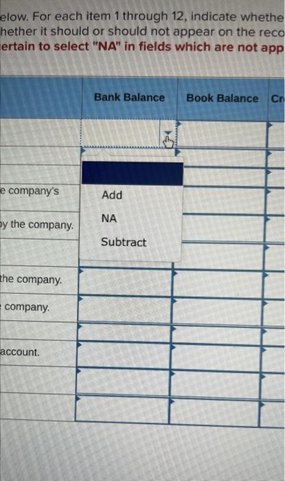 should be added to or subtracted from the book or bank balance,