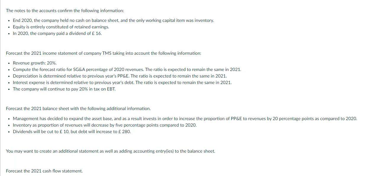 the following income statement and balance sheets, 2020 being the latest available