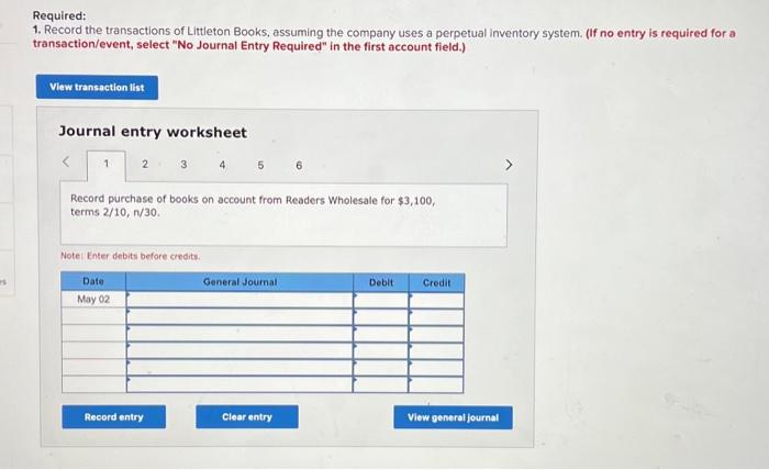 system (LO6-5) [The following information applies to the questions displayed below.] Littleton