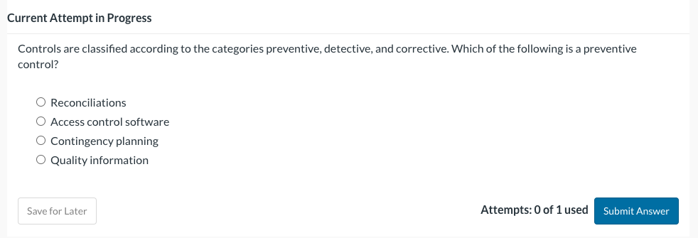  Current Attempt in Progress Controls are classified according to the categories