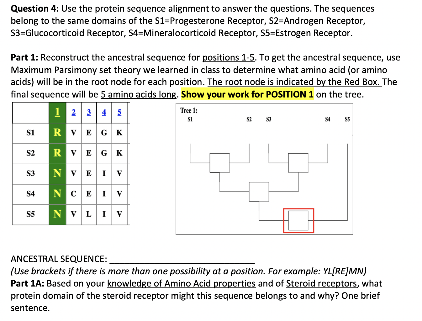  Question 4: Use the protein sequence alignment to answer the questions.