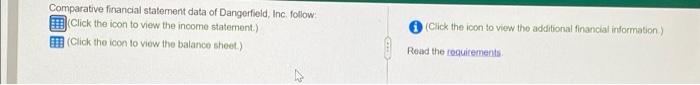 HELP ASAP PLEASE! Comparative financial statement data of Dangerfield, Inc. follow (Click