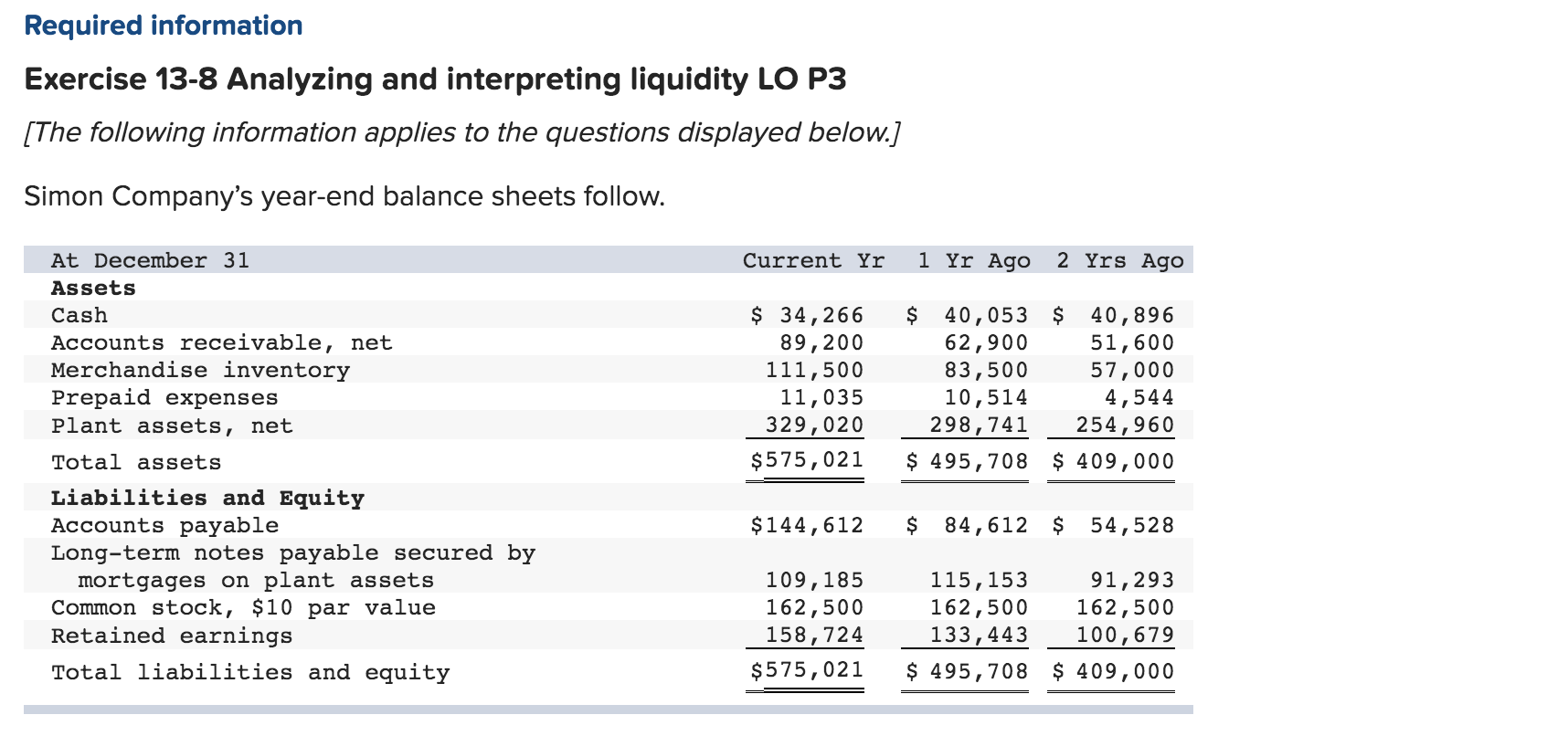 Q 5/9 - attempt 2 Required information Exercise 13-8 Analyzing and interpreting