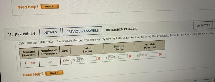 ? Need Help? Read it MY NOTES PREVIOUS ANSWERS BRECMBC9 13.11.028. DETAILS